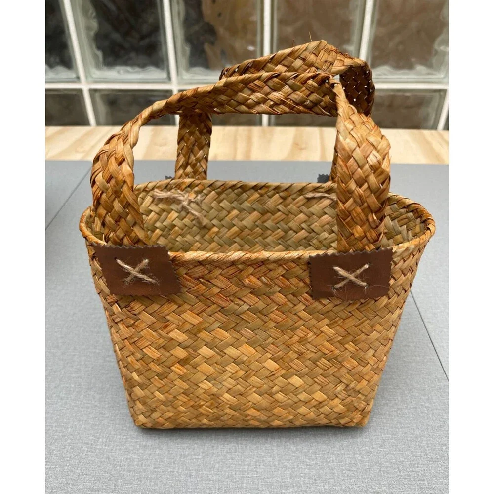 Handcraft Natural Rattan Hand Bag Multi-Functional  Storage Wicker Basket 10.4 